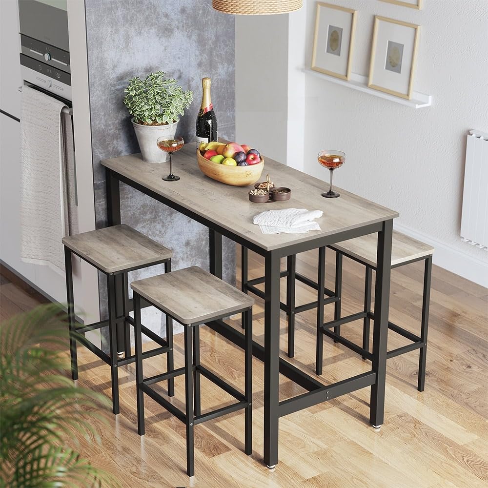 Bar Table Set with 2 Stoolsindustrial for Kitchen Living Room Party Black