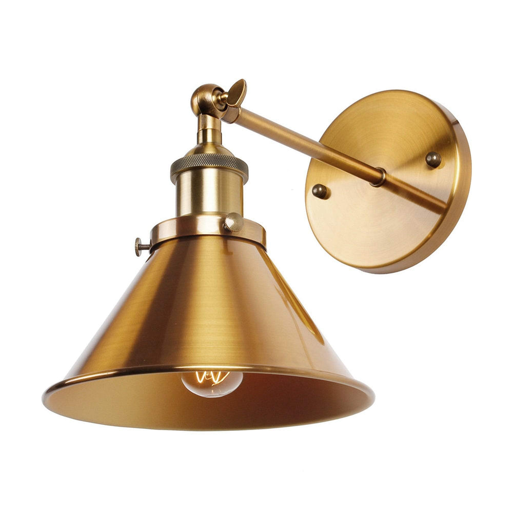 Brass Wall Sconce with Metal Cone Shade Gold Industrial Dimmable - Diamond Home USA