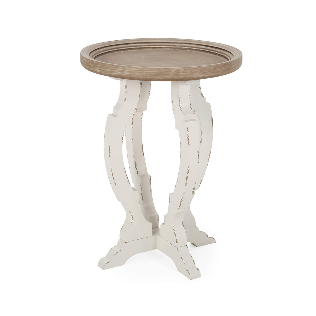 Christopher Knight Home Editha French Country Accent Table with Round Top Natural + Distressed White