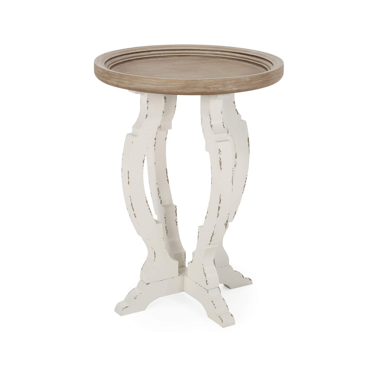 Christopher Knight Home Editha French Country Accent Table with Round Top Natural + Distressed White