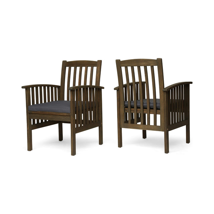 GDFStudio Acacia Patio Dining Chairs Acacia Wood with Outdoor Cushions Gray grey + dark gray cushion