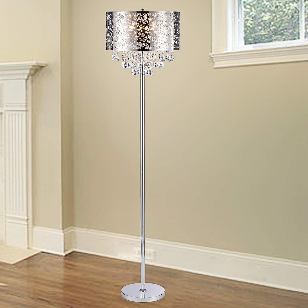 Warehouse of Tiffany FL7992 Ivica Chrome 3 Light Metal Crystal Floor Lamp Silver - Diamond Home USA