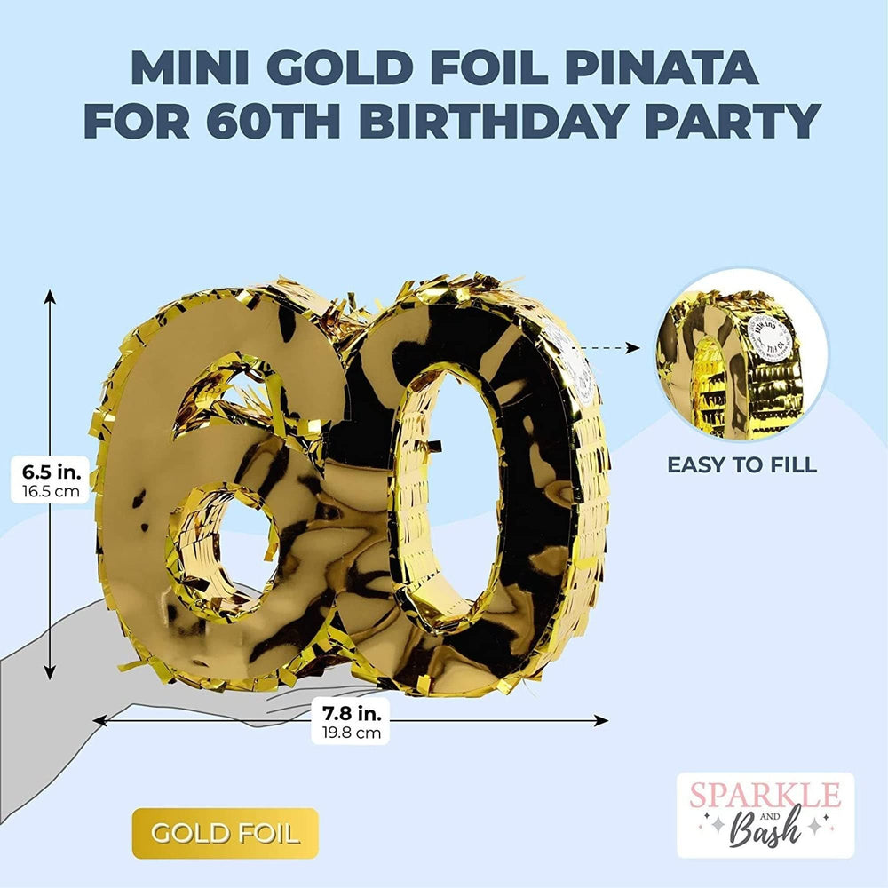 Mini Gold Foil Pinata for 60th Birthday Party Anniversary Number 60 (7.8 X 6.5 2 - Diamond Home USA