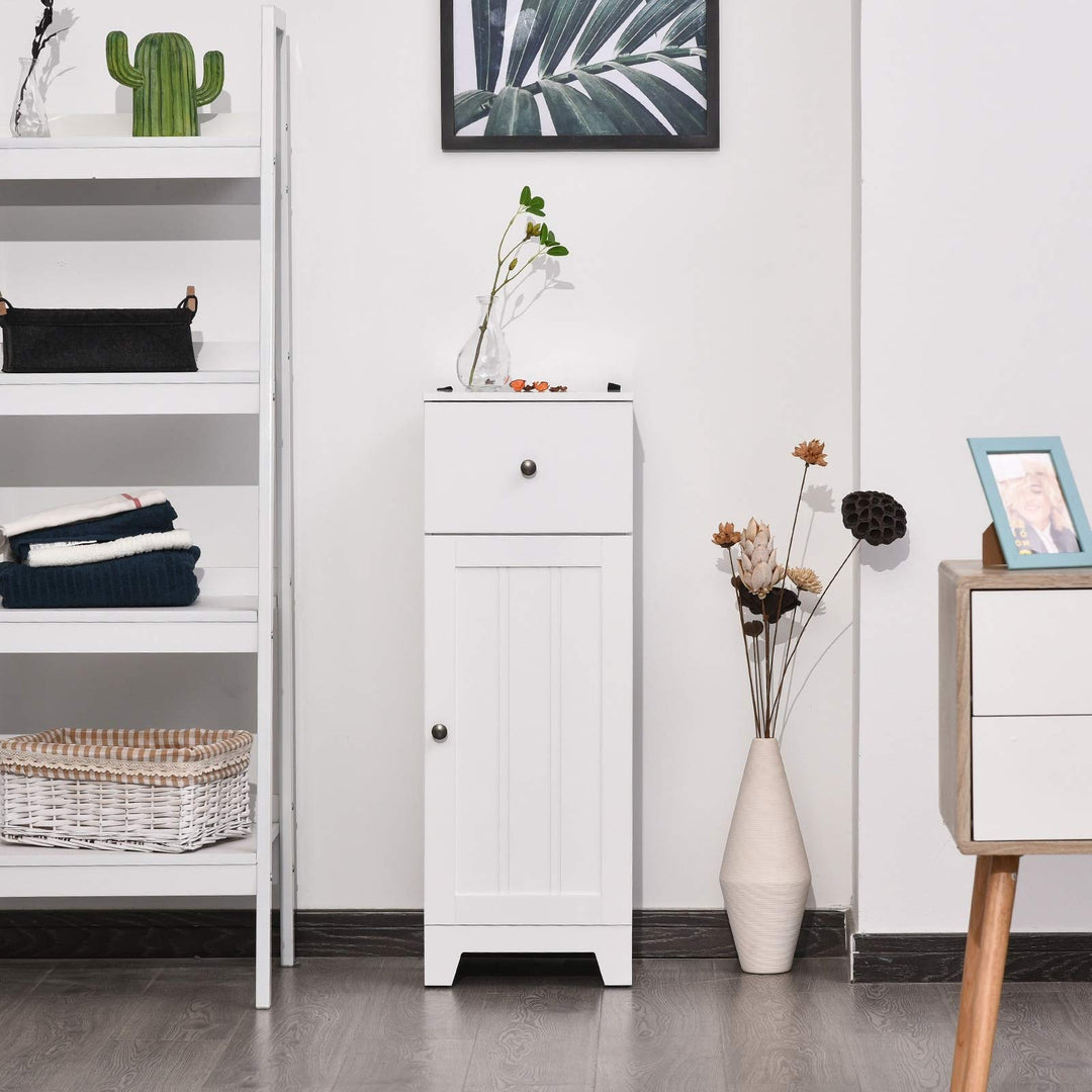 Small Floor Storage Bathroom Cabinet Organizer with 1 Drawer and Interior - Diamond Home USA