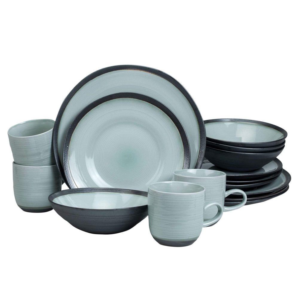 Euro 16 Piece Modern Dinnerware Set (Service for 4) Black Green Grey Solid - Diamond Home USA