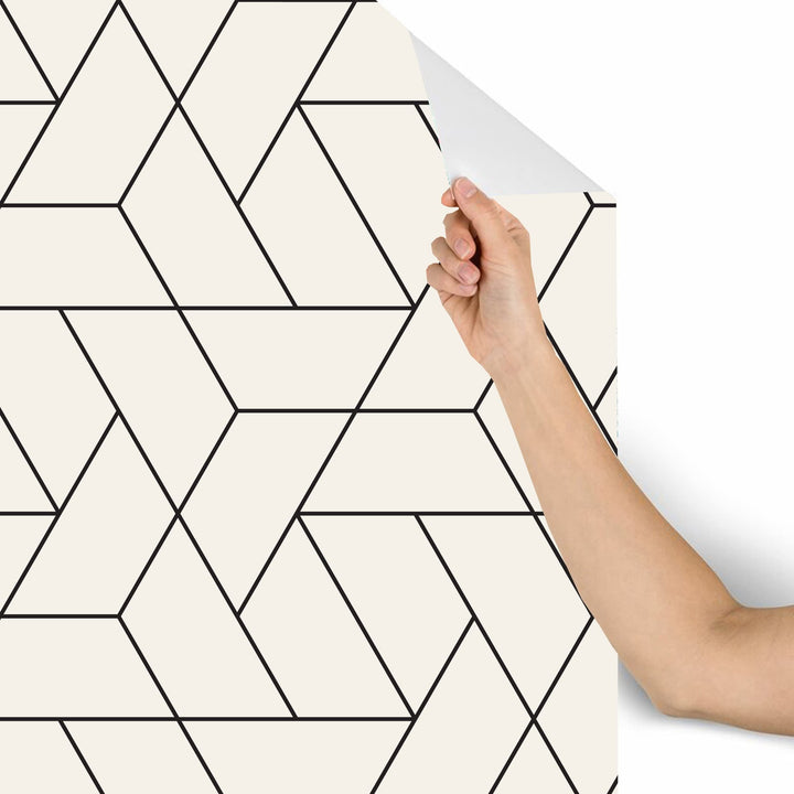 Geometrical Removable Wallpaper 10'ft H X 24''inch W Cream Geometric Modern - Diamond Home USA