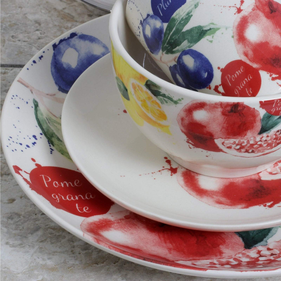 Pomegranate 16 Piece Luxury Stoneware Dinnerware Set Multi Color Floral Casual - Diamond Home USA