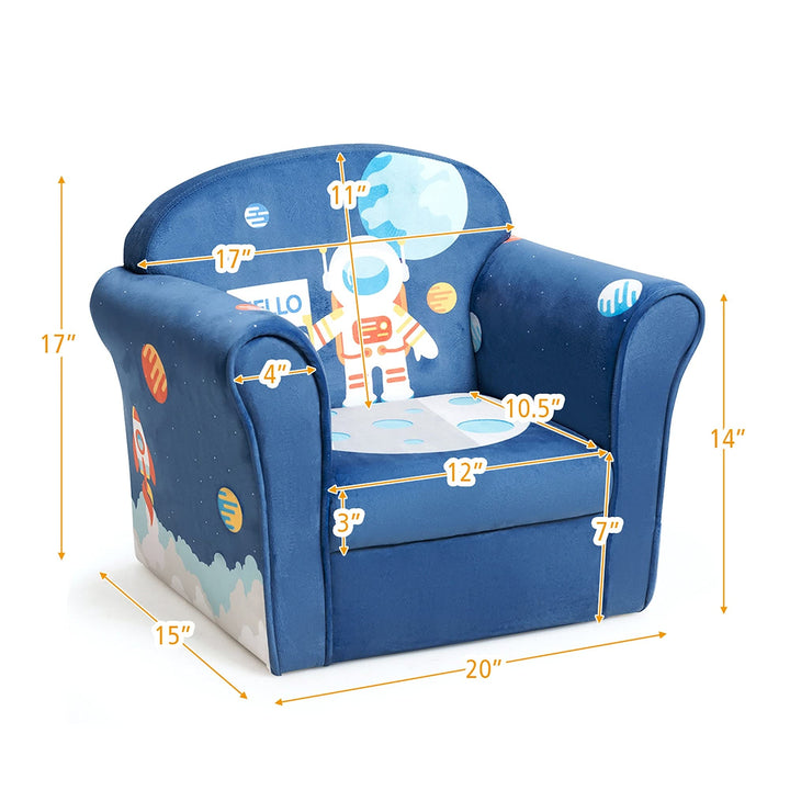 Fashion Upholstered Children Armrest Sofa W/Astronaut Pattern Blue Modern - Diamond Home USA