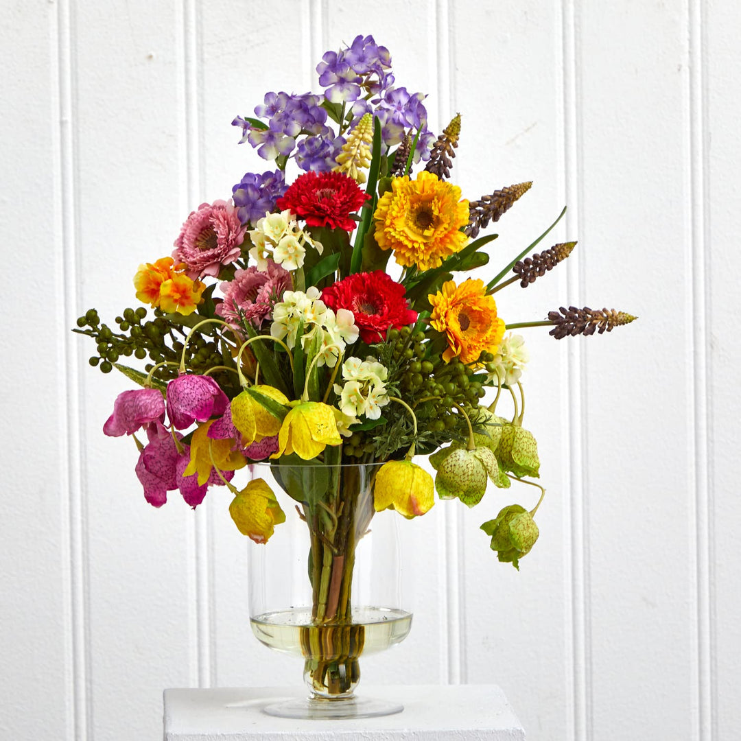 Nearly Natural Home Indoor Decorative Tabletop Spring Floral Arrangement - Diamond Home USA