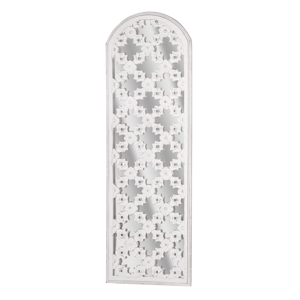 Distressed Reflective Arched White Lattice Wall Medallion 12" X 36" Bohemian - Diamond Home USA