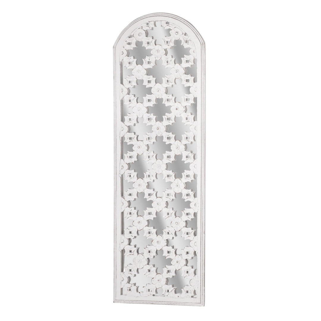 Distressed Reflective Arched White Lattice Wall Medallion 12" X 36" Bohemian - Diamond Home USA