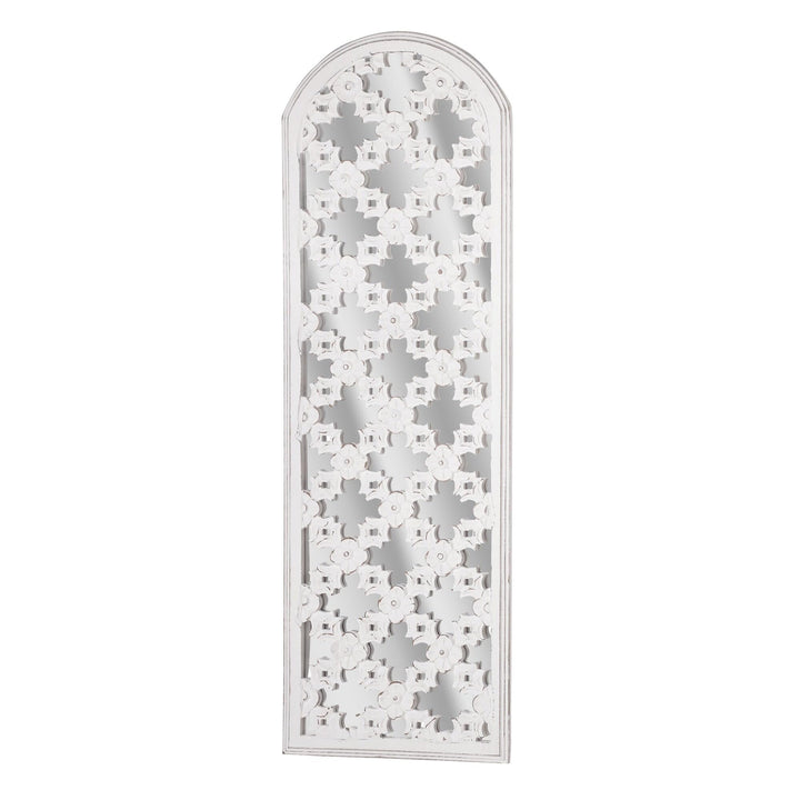 Distressed Reflective Arched White Lattice Wall Medallion 12" X 36" Bohemian - Diamond Home USA