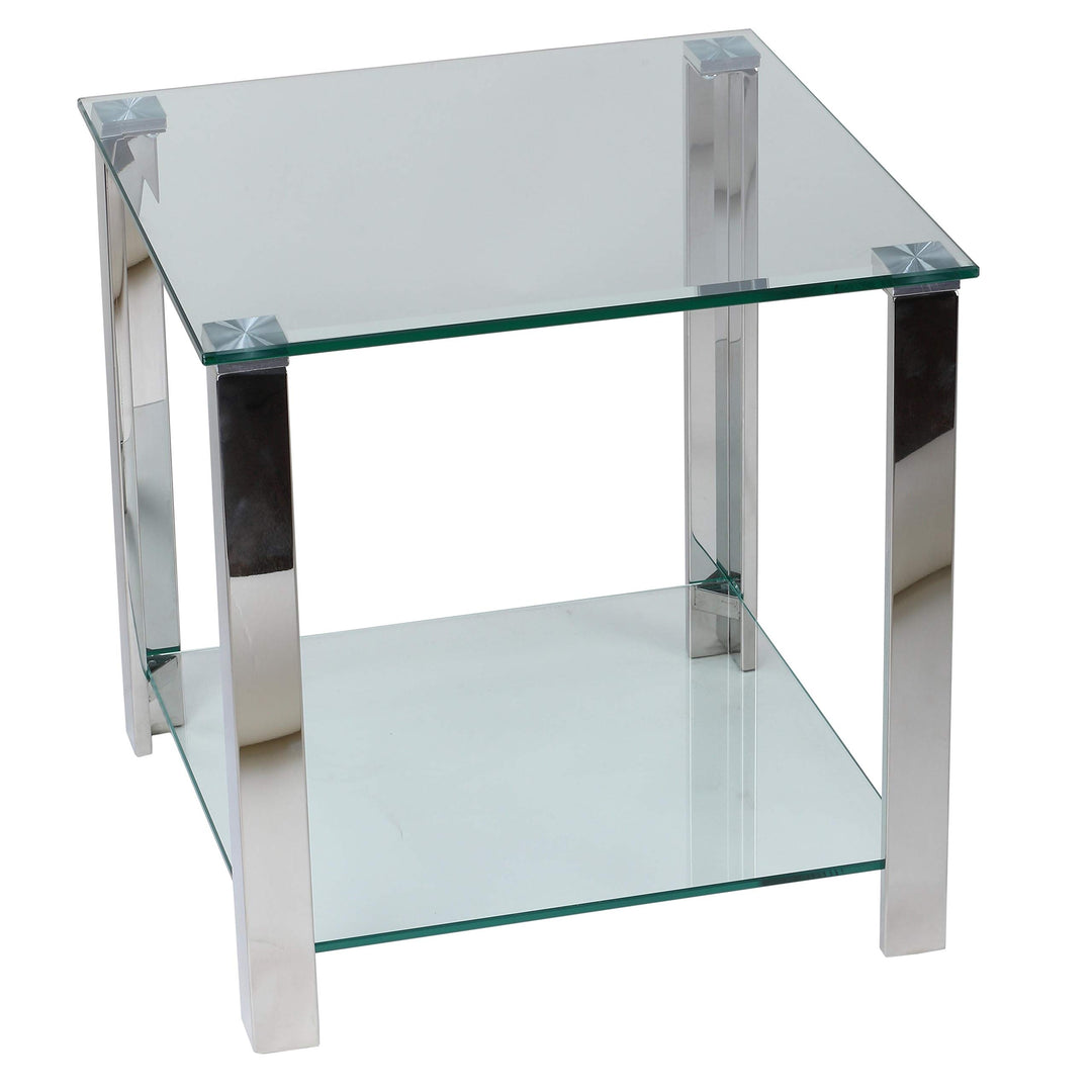 Double Shelf Glass Stainless Steel Frame 20-inch Contemporary End Table Silver