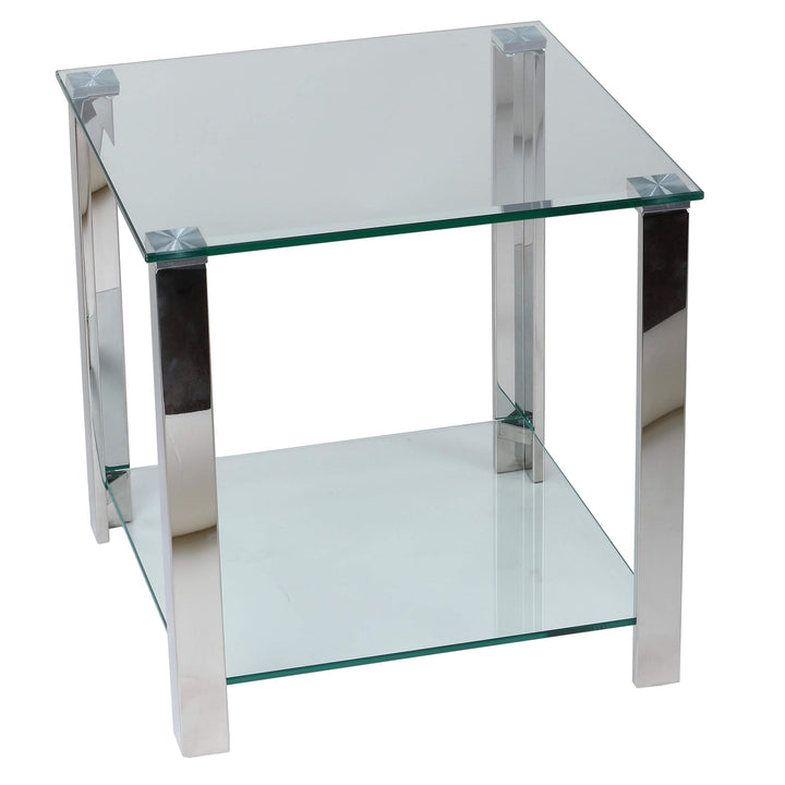 Double Shelf Glass Stainless Steel Frame 20-inch Contemporary End Table Silver