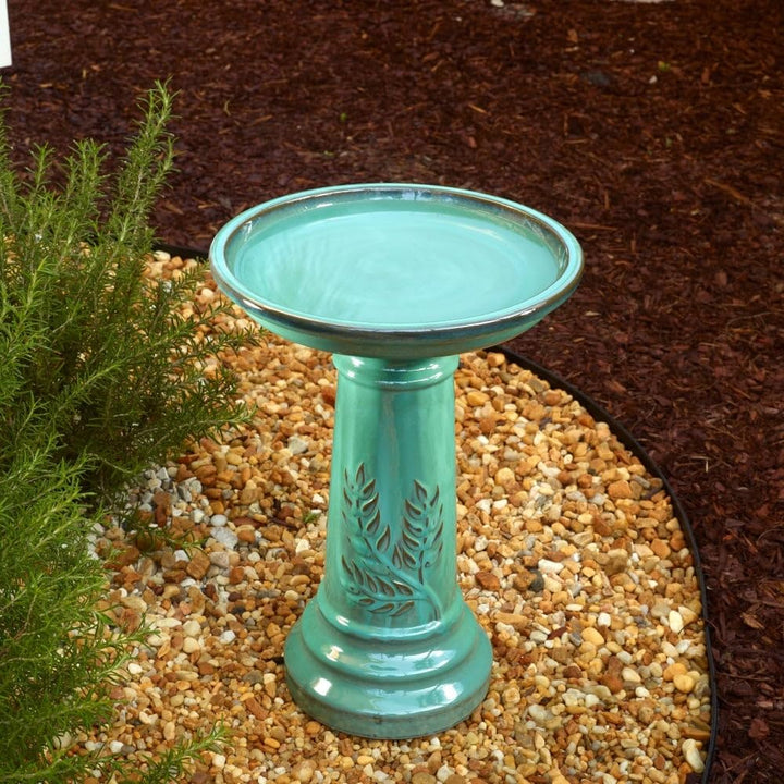 Traditional Ceramic Birdbath Green Pedestal - Diamond Home USA