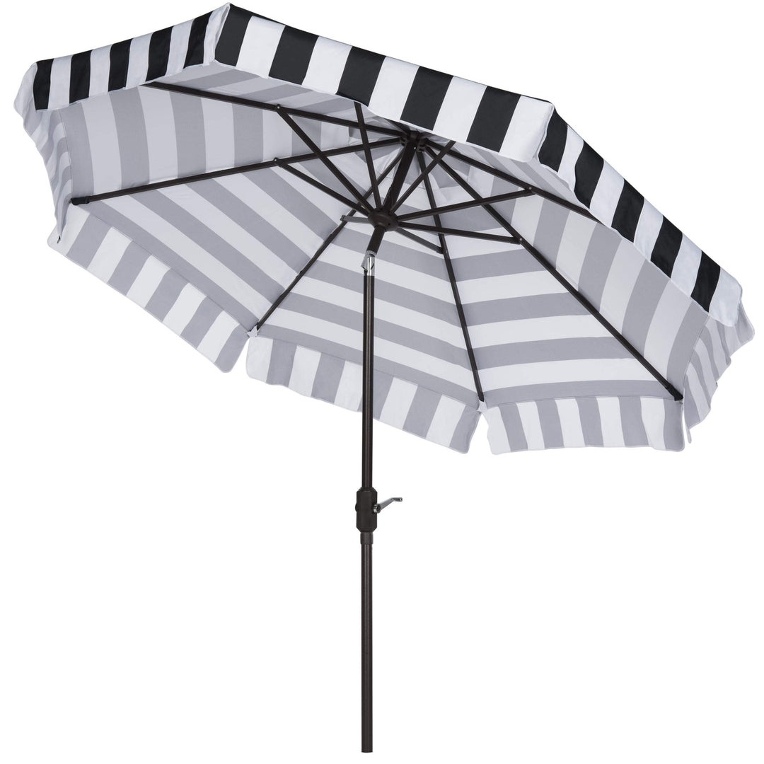 Line 9 Ft. Umbrella Black White Stripe Classic Aluminum Polyester Crank Lift - Diamond Home USA