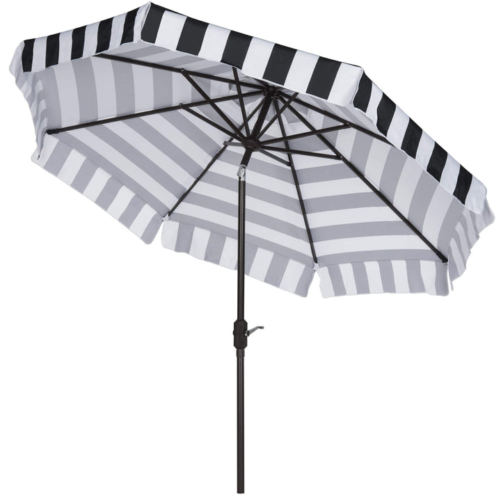 Line 9 Ft. Umbrella Black White Stripe Classic Aluminum Polyester Crank Lift - Diamond Home USA
