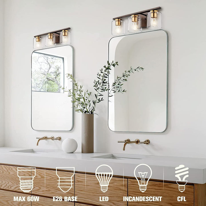 3-light Bathroom Vanity Light Fixtures Farmhouse with Clear Glass Shade Oil - Diamond Home USA