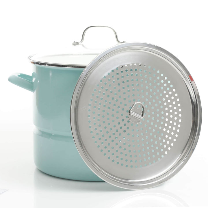 64 Cup Stainless Steel Steamer Pot with Lid in Light Teal Blue - Diamond Home USA