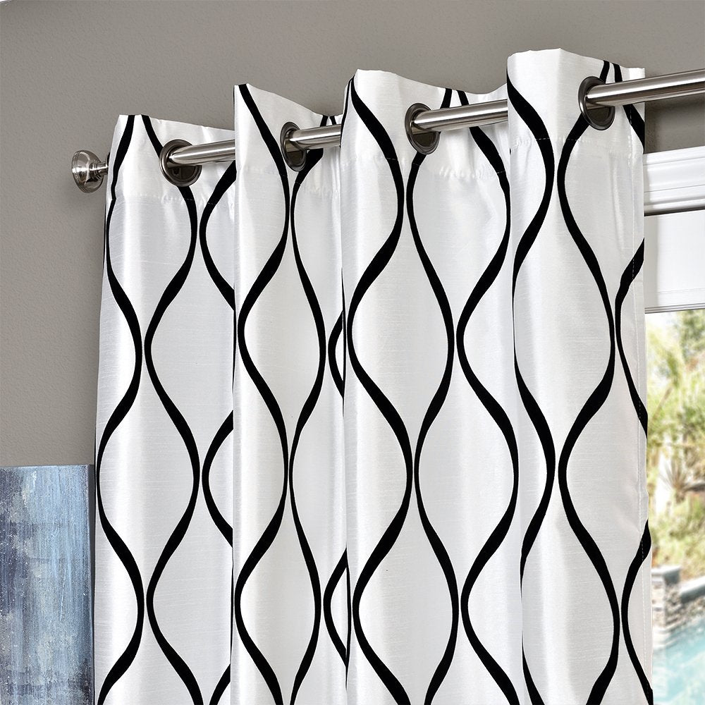 Lambrequin Casa Flocked Curtain Panel 96" - Diamond Home USA