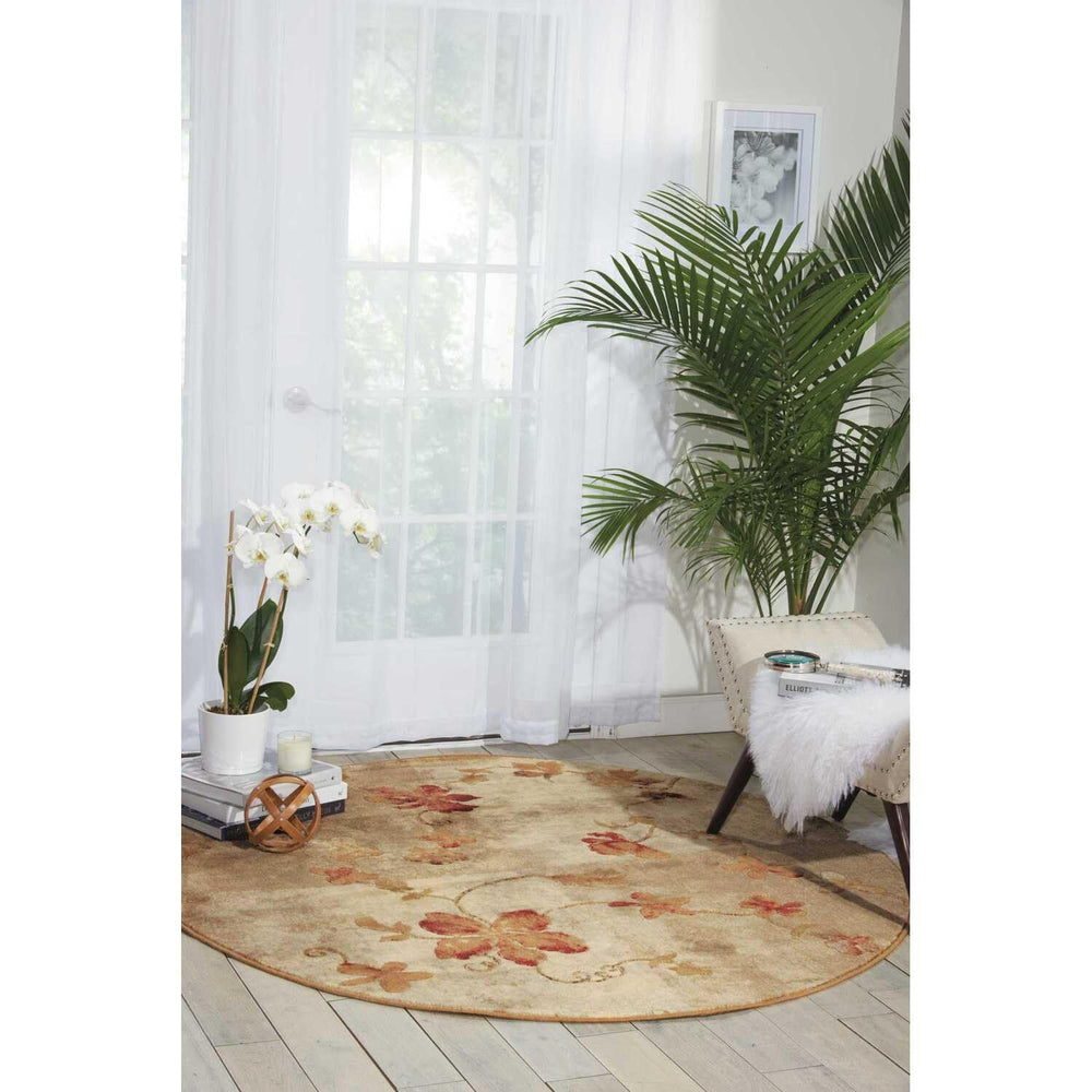Nourison Somerset Floral Multicolor 5'6" x Round Area -Rug Easy -Cleaning Non - Diamond Home USA