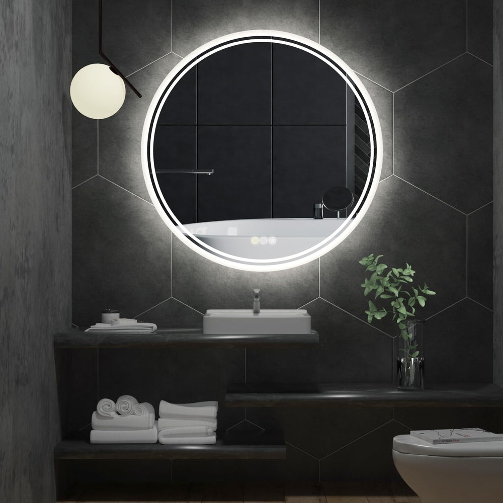 Round Led Illuminated Bathroom Mirror Fogless Makeup Shaving 24" Silver - Diamond Home USA