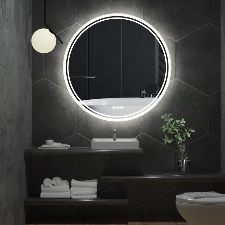 Round Led Illuminated Bathroom Mirror Fogless Makeup Shaving 24" Silver - Diamond Home USA