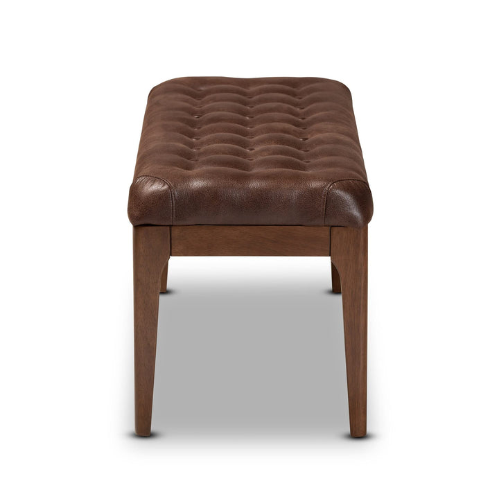Mid-Century Modern Leather-Effect Polyester Upholstered Wood Dining Bench - Diamond Home USA