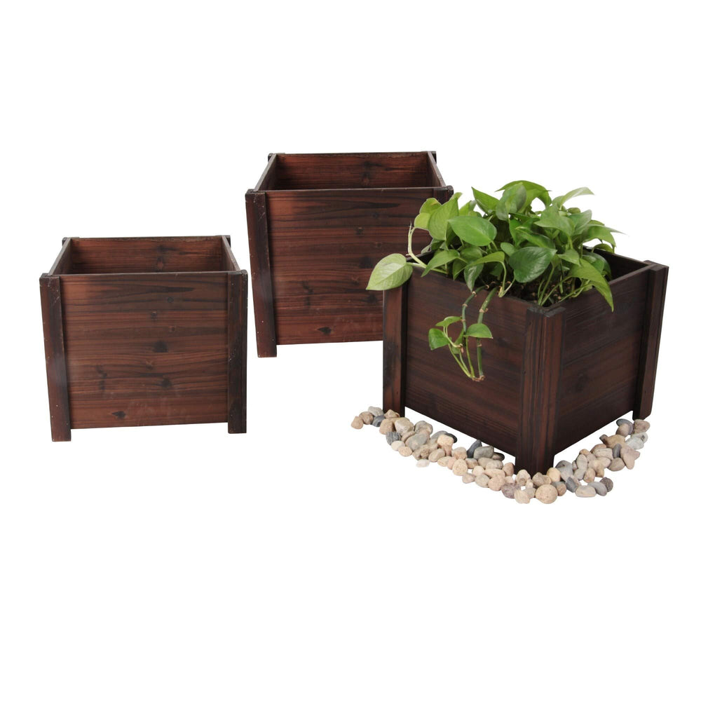 Set of 3 Medium Square Wooden Planters - Diamond Home USA