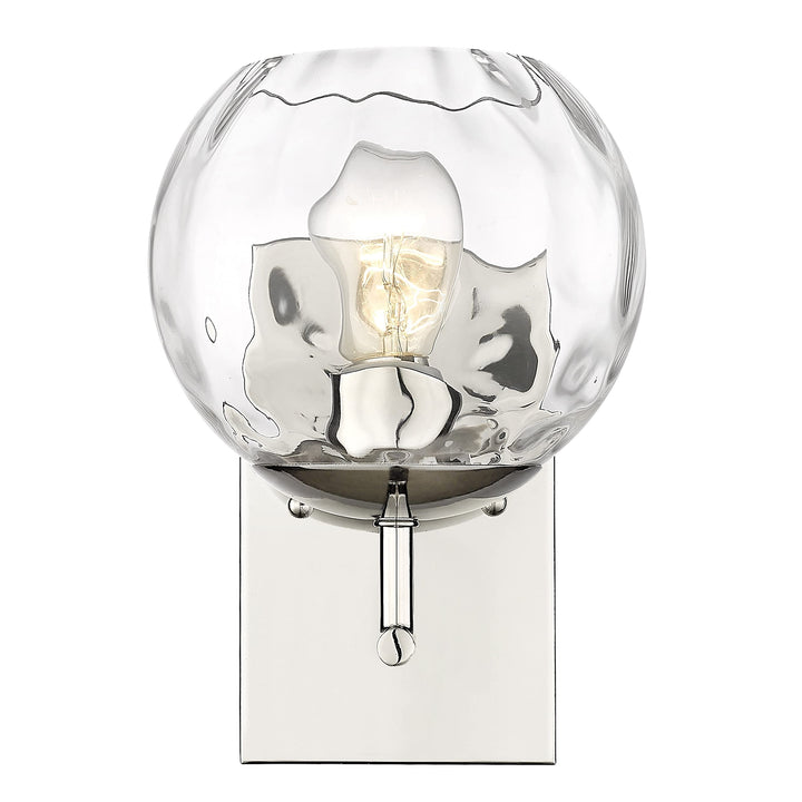 1-Light Polished Nickel Bath/Vanity Fixture W/Water Glass Silver Glam Modern
