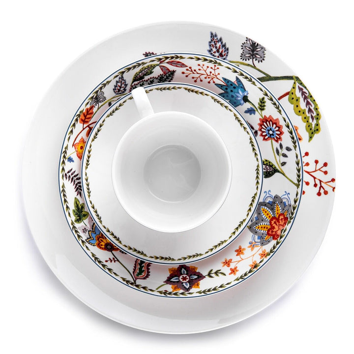 Flowers Bone China Dinnerware Set Of 5 For 1 Multi Color Fruit Casual Round - Diamond Home USA