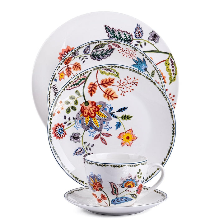 Flowers Bone China Dinnerware Set Of 5 For 1 Multi Color Fruit Casual Round
