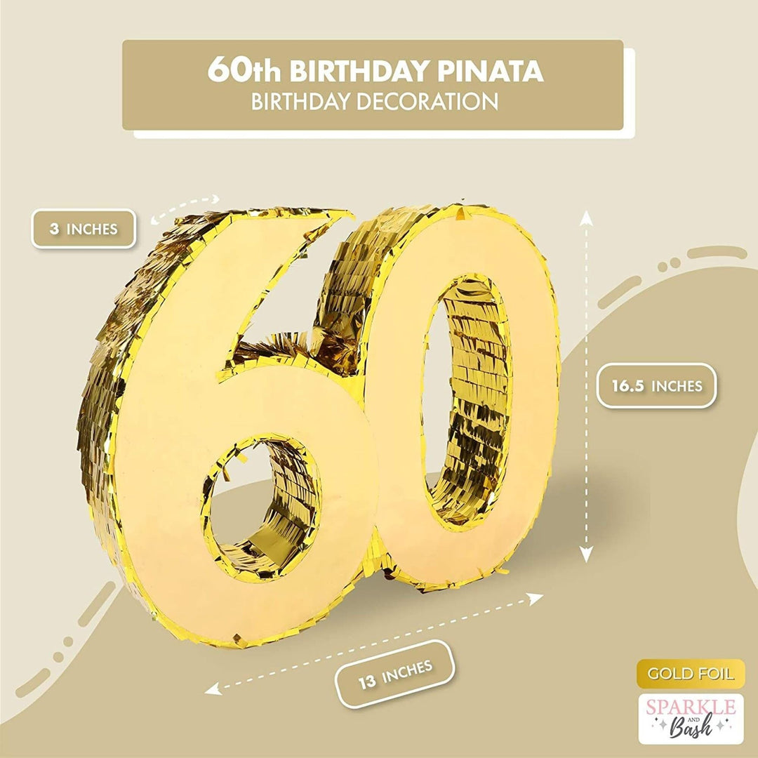 Gold Pinata for 60th Birthday Party Number 60 (16.5 X 13 3 in) Wood - Diamond Home USA