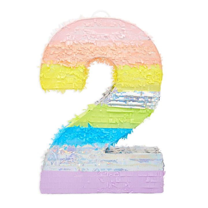 Large Number 2 Pinata For Girl's 2nd Birthday Party Decorations Rainbow Pastel - Diamond Home USA