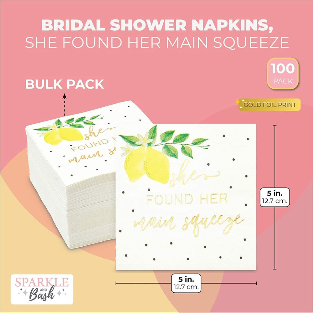 Pack She Found Her Main Squeeze Napkins Lemon Party Supplies For Bridal Shower - Diamond Home USA
