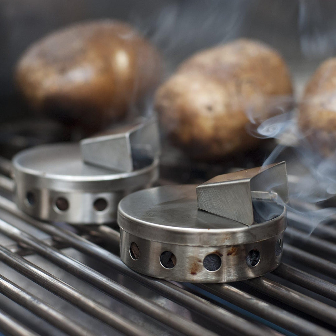 Smoking Pucks Set of 2 Silver Stainless Steel - Diamond Home USA