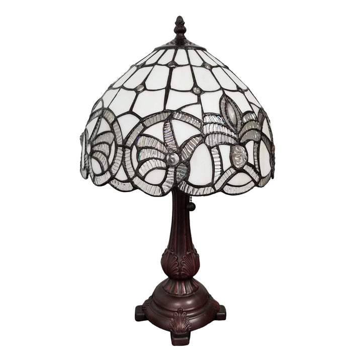 Tiffany Style Table Lamp Banker 19" Tall Stained Glass White Mahogany Elegant