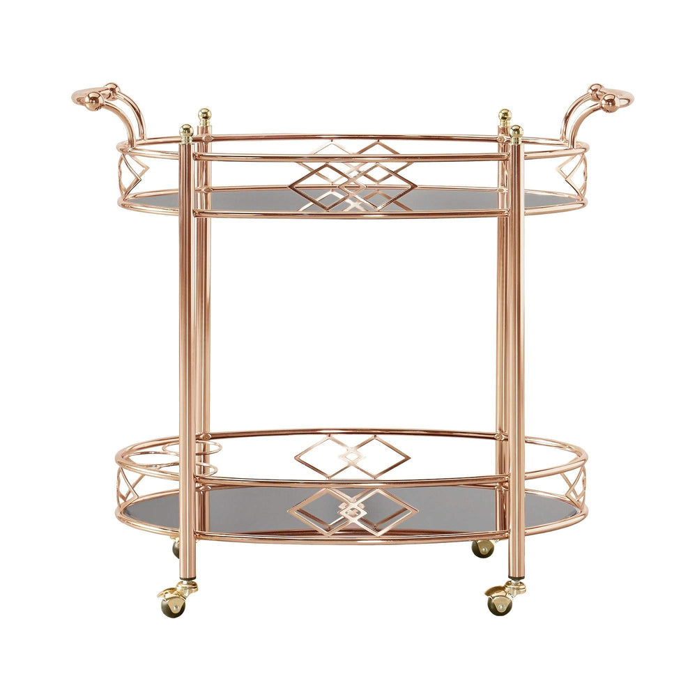 Inspire Q Metropolitan Rose Gold Metal Mobile Bar Cart with Black Glass Top Bold - Diamond Home USA