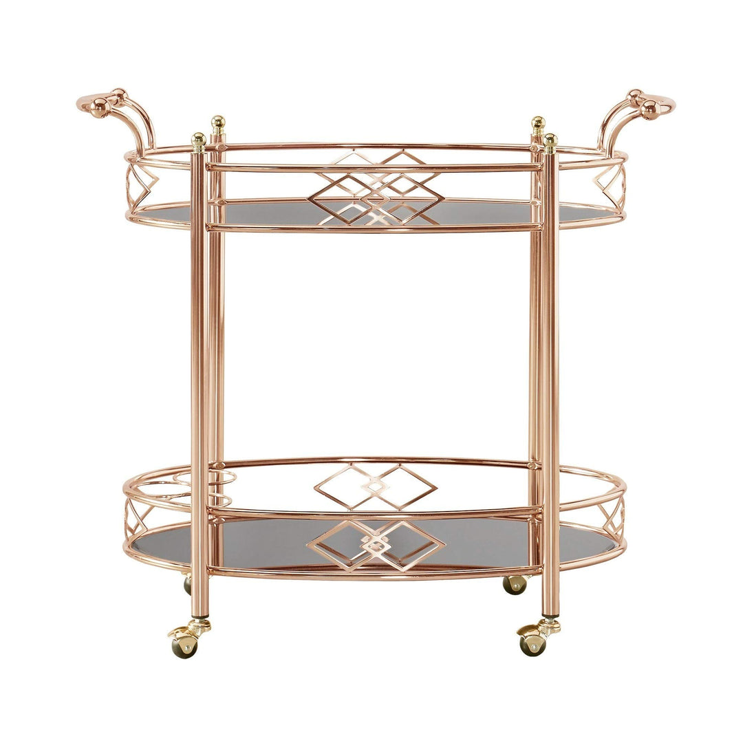 Inspire Q Metropolitan Rose Gold Metal Mobile Bar Cart with Black Glass Top Bold - Diamond Home USA