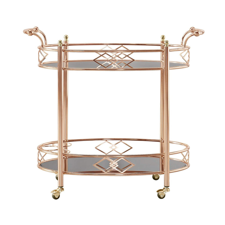Inspire Q Metropolitan Rose Gold Metal Mobile Bar Cart with Black Glass Top Bold - Diamond Home USA