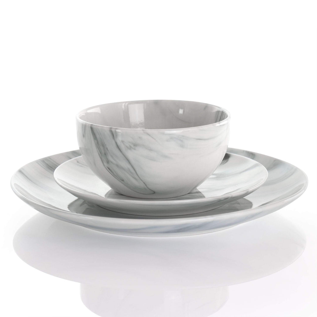 Fine Marble 16 Piece Stoneware Dinnerware Set in Black and White Solid Casual