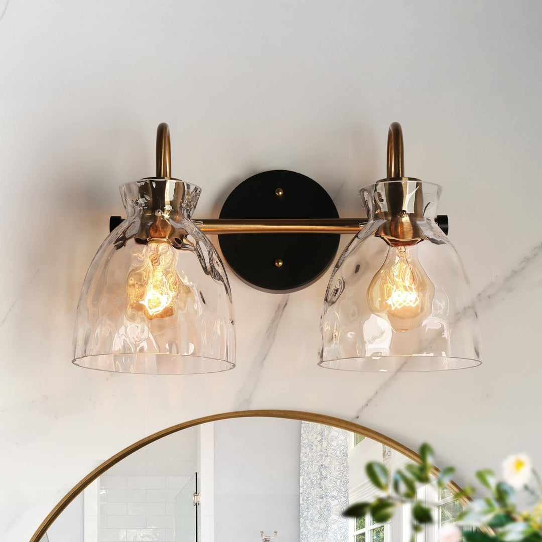 Modern 2-light Bathroom Vanity Light Farmhouse Black Gold Sconce with Water