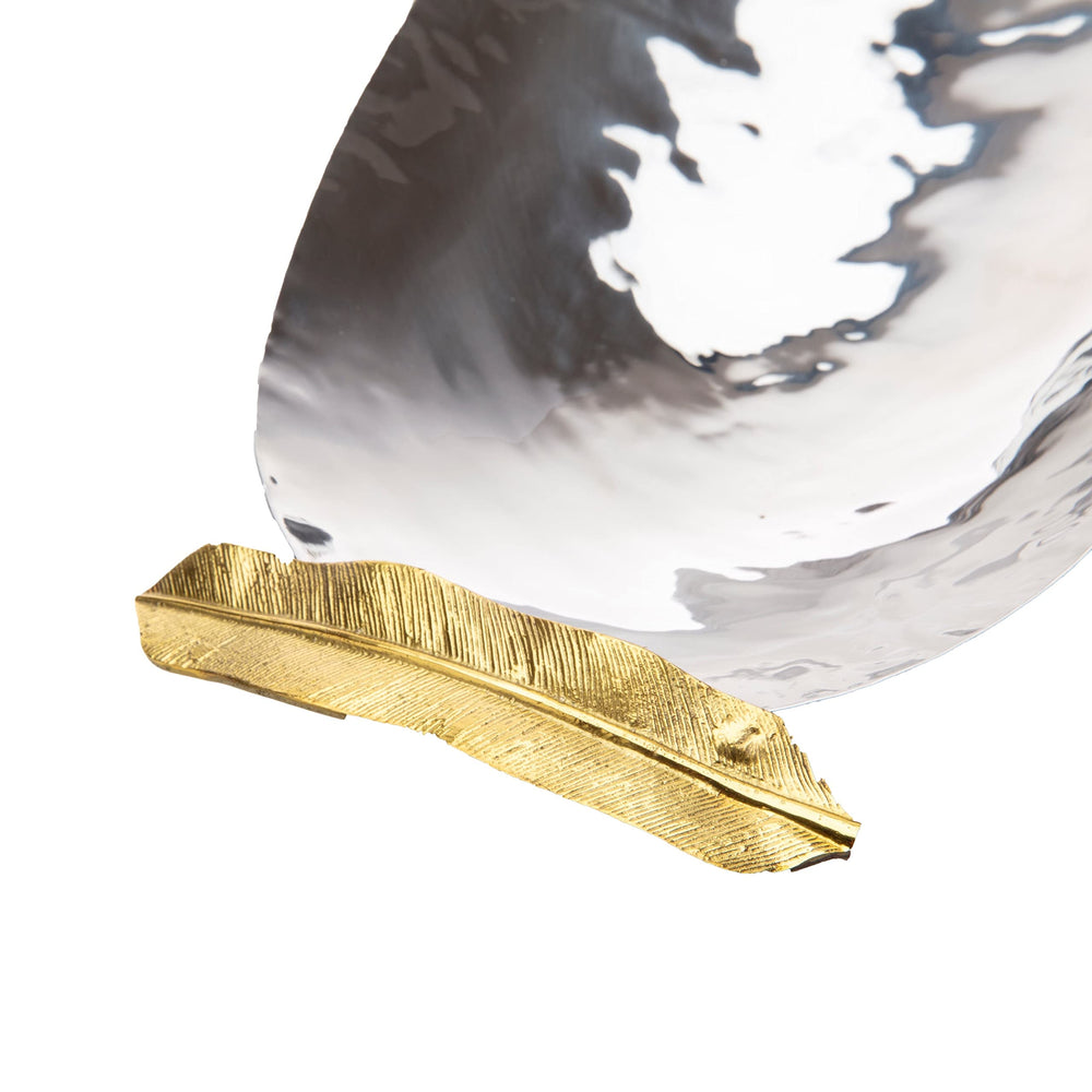 Brass Accent Oval Dish 19.25x7.25x1.25 Silver Stainless Steel Metallic Finish - Diamond Home USA