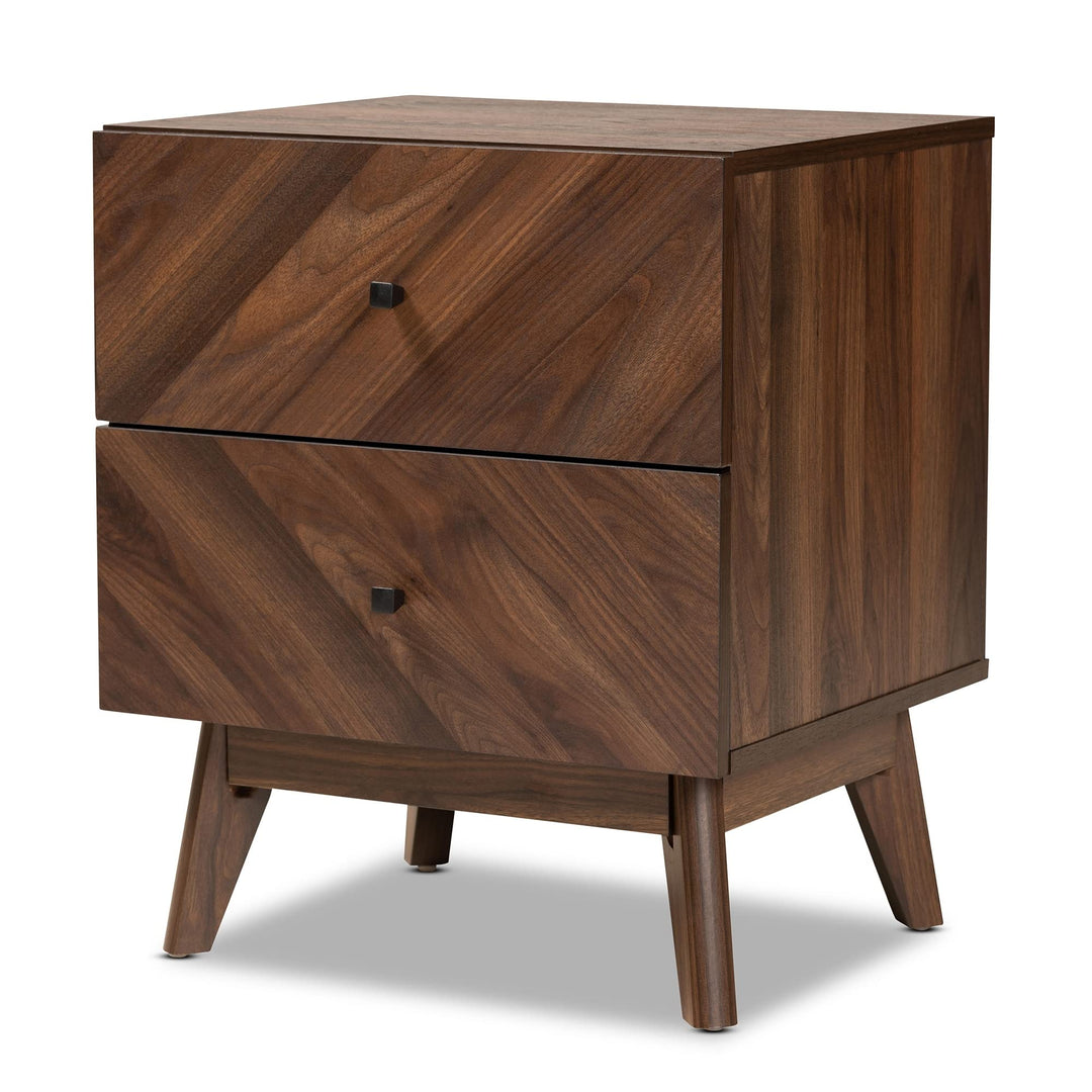 Mid-Century Modern Walnut nished Wood 2-Drawer Nightstand Brown Mid-Century - Diamond Home USA