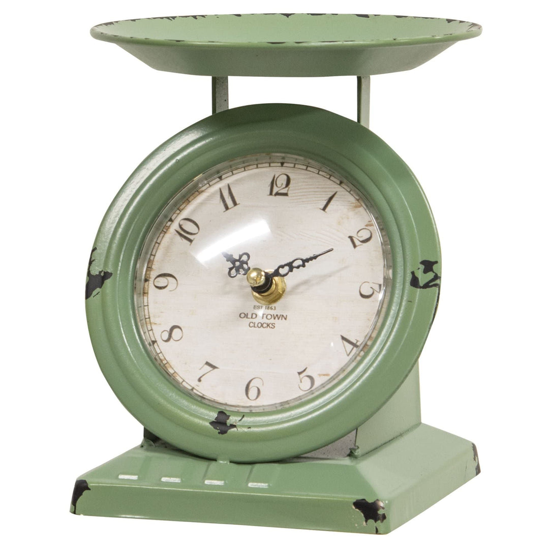 Vintage Green Scale Clock Farmhouse Novelty Metal Antique Battery