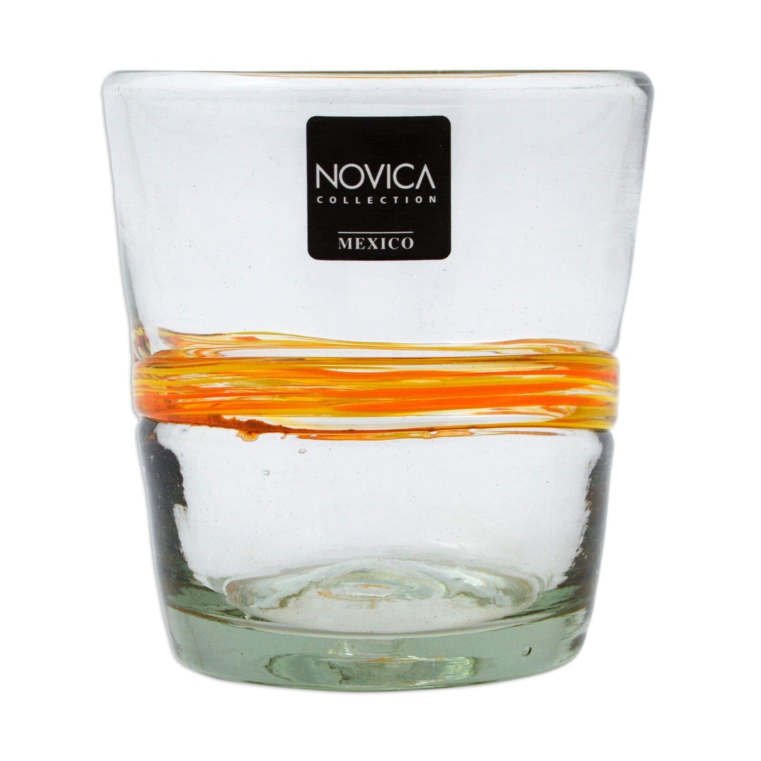 Handmade Blown Glass Rocks Glasses Ribbon Of Sunshine Set 6 (Mexico) Clear Glass - Diamond Home USA