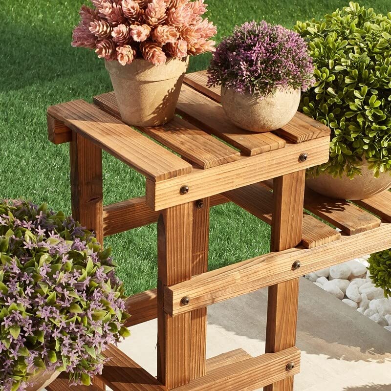 Patio Festival Outdoor Zigzag Pallet Plant Stand Brown Cabin Lodge Rectangular - Diamond Home USA