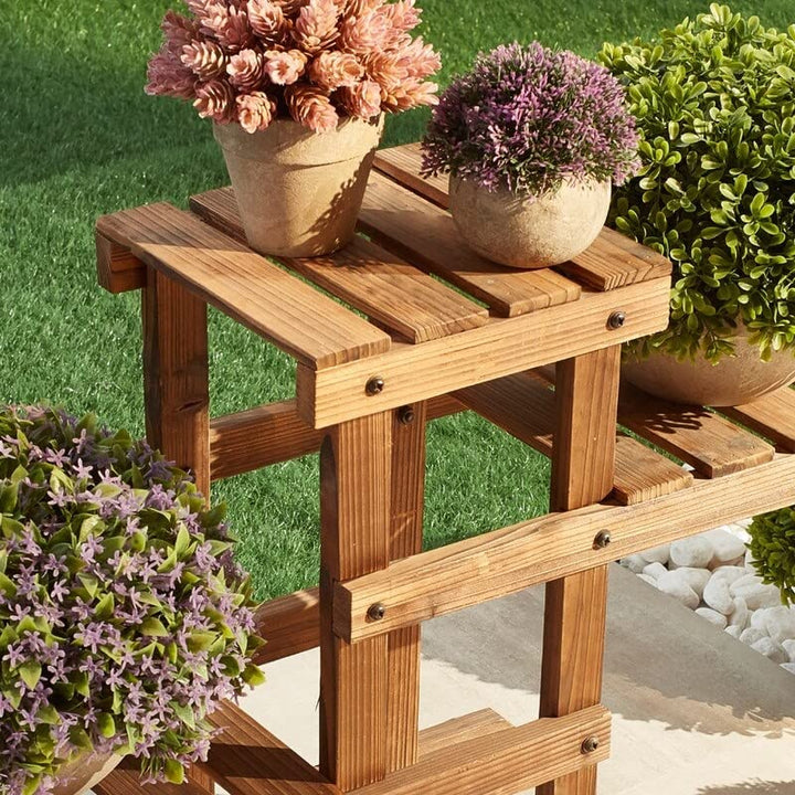 Patio Festival Outdoor Zigzag Pallet Plant Stand Brown Cabin Lodge Rectangular - Diamond Home USA