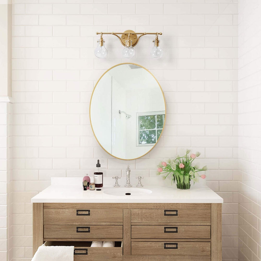 Glam Gold 3-Lights Bathroom Wall Sconce Globe Clear Glass Vanity Lighting for - Diamond Home USA