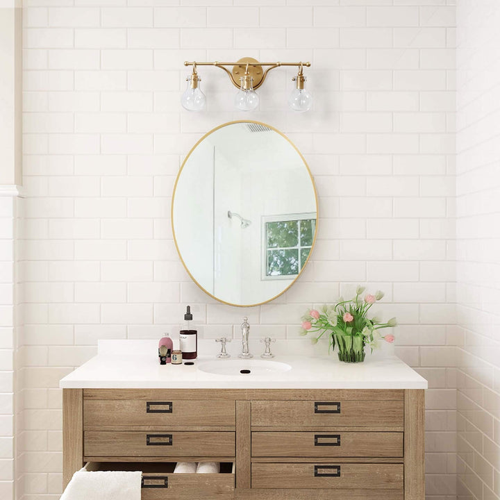 Glam Gold 3-Lights Bathroom Wall Sconce Globe Clear Glass Vanity Lighting for - Diamond Home USA